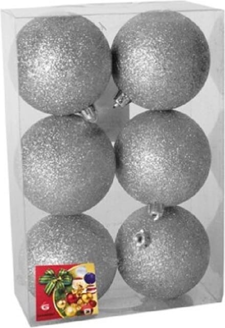 Gerimport Kerstballen 6x - zilver - kunststof glitters - 4 cm - feestelijk elegant - eenvoudig ophangen