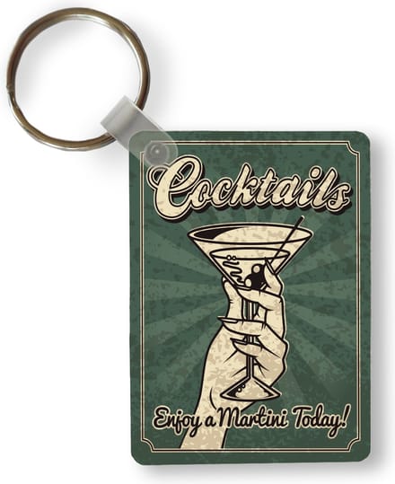 Sleutelhanger - Vintage illustratie martini cocktail - Uitdeelcadeautjes - Plastic