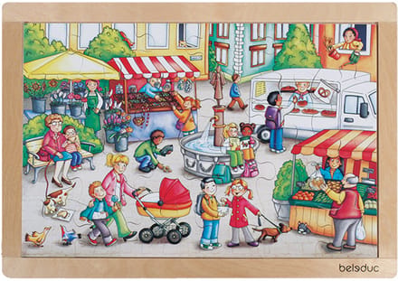Houten raampuzzel markt