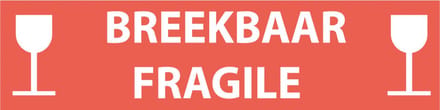 Breekbaar fragile sticker, oranje wit 200 x 50 mm