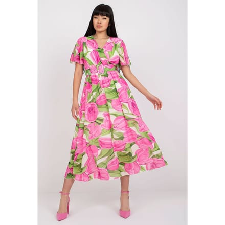 Tropical Fringe Wrap Dress - Pink / One Size