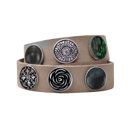 Quiges Dames Leren Armband Lichtgrijs met 6 Drukknopen Set - EBCMS346