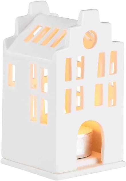 Lichthuis Stadhuis - Miniature Decoratie - Sfeerverlichting Huis - Uniek Design - 6x6x13.5cm - Wit