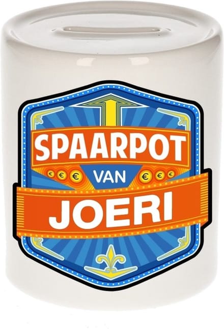 Bellatio Decorations Kinder spaarpot met naam - Joeri - keramiek - met dop - wit - Sparen - Spaargeld van Joeri
