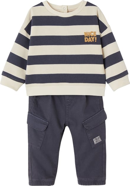 Vertbaudet Set gestreepte sweater + battlebroek babyjongen