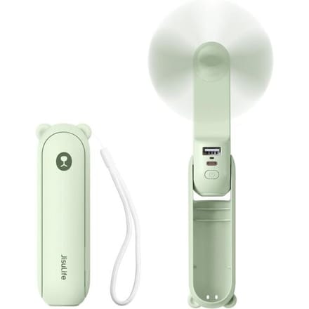 Jisulife Handheld Fan Life8 Mini Portable USB Fan with 2000mAh Power Bank and Flashlight - Green