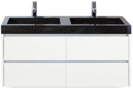 Dante Badmeubelset 120 cm - Wit Hoogglans - Wastafel Hardsteen Wit Lucca Dubbel