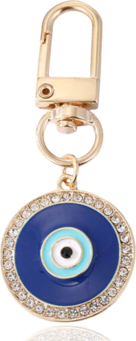 Goudkleurige Sleutelhanger met Oog en Steentjes Blauw