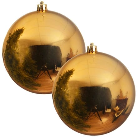 Decoris grote kerstbal - 2x - goud - glans - kunststof - 14 cm - onbreekbaar - kerstversiering - kerstboomversiering