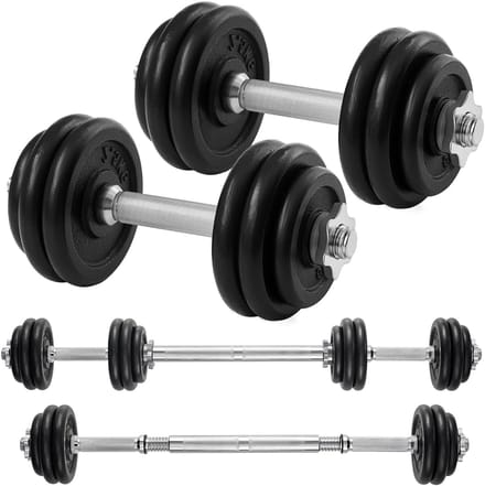 SONGMICS - Dumbells - Dumbells Set - Verstelbare Halterset van Gietijzer - 2 x 15 kg - Met Verbindingsstang
