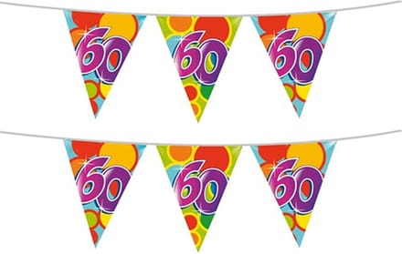 Haza Vlaggetjes 60 jaar - leeftijd verjaardag - 2x stuks - plastic 10m