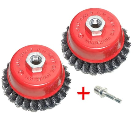 2X Kom Staalborstel Getordeerd Komborstel 100mm + M14 bit adapter voor haakse slijper & boormachine