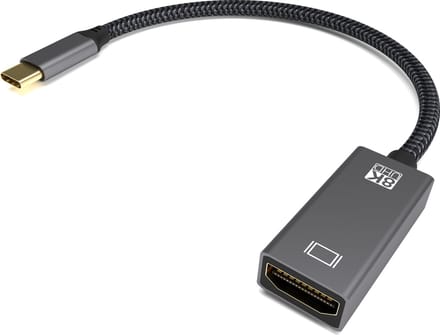 Qnected USB-C naar HDMI 2.1 Adapter - 8K 60Hz & 4K 144Hz - DisplayPort Alt Mode - HDR10+ Dolby Vision - 20 cm - Graphite Grey