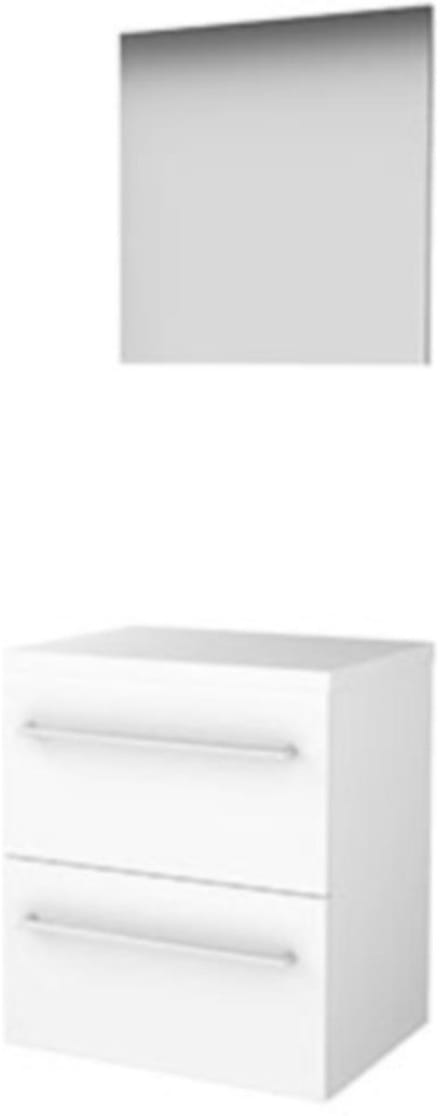 Basic-Line Basic 46 Badkamermeubelset - 60 x 46 cm - Met Grepen - 2 Lades - Wastafelblad - Spiegel - Ice White