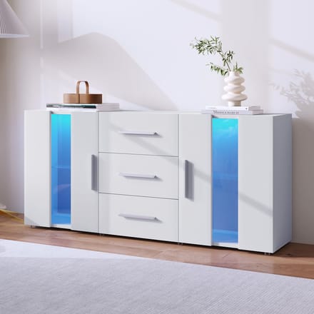 REDOM Dressoir 140x35x70 cm van MDF, wit, met 16-kleuren LED-verlichting en veel opbergruimte