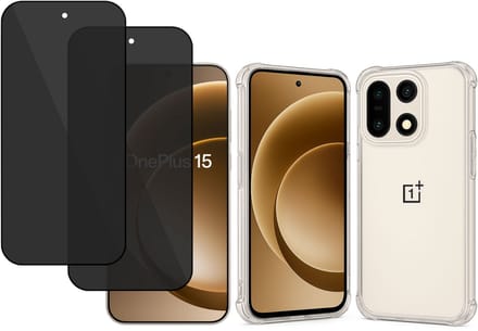 TechNow Hoesje + 2x Privé Screenprotector geschikt voor OnePlus 15 Hoesje Screenprotector - Privacy Tempered Glass - Case Transparant