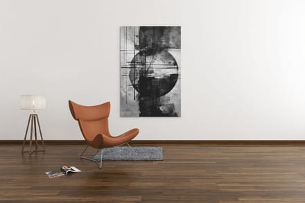 Canvas Schilderij Abstract - Zwart - Grijs - Wanddecoratie - 90x60x2 cm