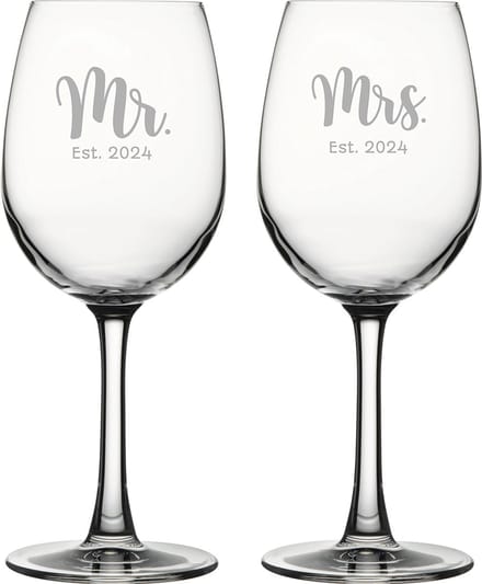 Gegraveerde set witte wijnglazen 36cl Mr. Est. 2024 - Mrs. Est. 2024