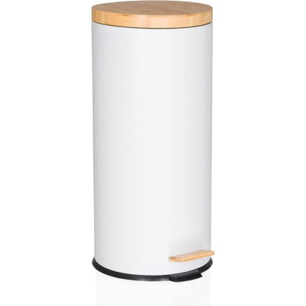 Afvalbak / prullenbak CLEAN BAMBOO 30 l staal/bamboe wit mat hjh OFFICE