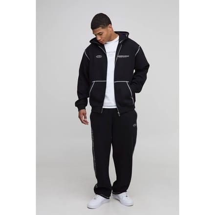 Oversized Slogan Zip Hoodie En Baggy Joggingbroek Trainingspak | Black | Size Medium