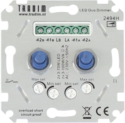 2494H LED Duo muurdimmer 2x 3-100W