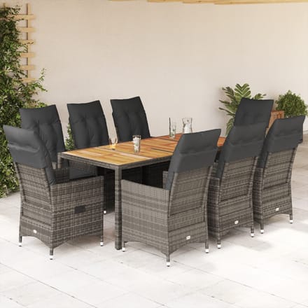 vidaXL - 9-delige - Tuinset - met - kussens - poly - rattan - grijs