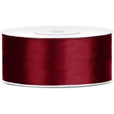 PartyDeco - Satijn lint Bordeaux Rood 25 mm /rol 25 m