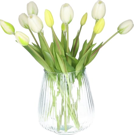 Bellatio Design Kunst tulpen boeket Bella - 12x stuks - wit - real touch - 40 cm