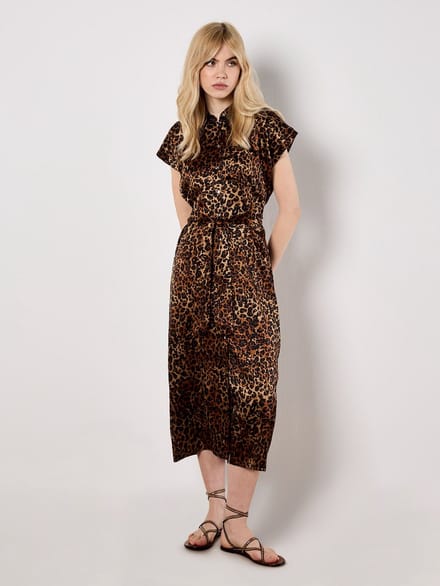 Leopard Print Satin Midi Dress