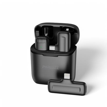 Draadloze Dasspeld Microfoon met geschikt voor USB-C & Lightning Dongle - Lavalier Microfoon geschikt voor iPhone & Android - Incl. Oplaadcase - Mini Microfoon voor Smartphone, Vlog & ASMR