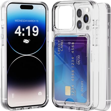 Hoesje geschikt voor iPhone 14 Pro Max met Pasjeshouder Transparant - Kaarthouder - Pasjes - Kristalhelder - Hard Case