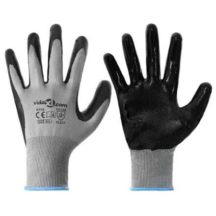 vidaXL Werkhandschoenen 12 st Grijs en zwart 9 / l Polyester