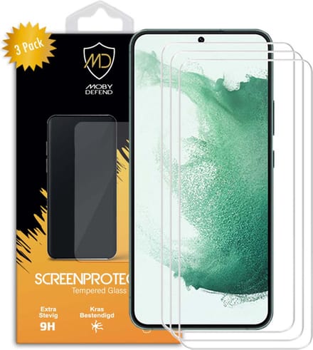 3-Pack MobyDefend Screenprotectors - Geschikt voor Samsung Galaxy S22 Plus (S22+) - Case-Friendly Screensavers - Gehard Glas