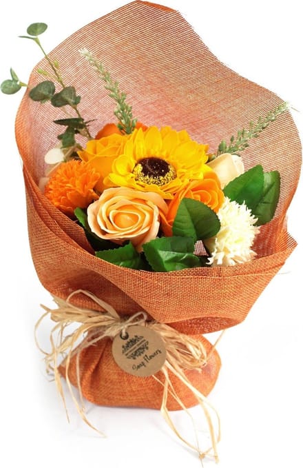 Zeep Bloemen Boeket - oranje - 35x17x10cm