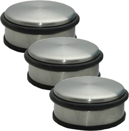Deurstopper - Set van 3x stuks - RVS - rond - 11,5 x 6 cm - deurstop - 1,1 kg - zilverkleurig