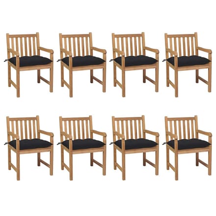 vidaXL - Tuinstoelen - 8 - st - met - zwarte - kussens - massief - teakhout