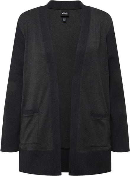 Ulla Popken - Dames - Sweatvest wafelstructuur open model lange mouwen - Zwart - Maat 46+