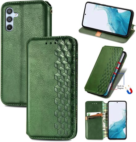 Luxe PU Lederen Ruitpatroon Wallet Case + PMMA Screenprotector voor Galaxy A56 _ Groen