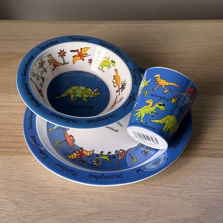 Dino Dinosaurus kinder servies set melamine (bord + kom + bekertje) - Tyrrell Katz