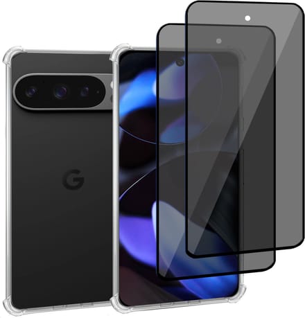 Geschikt voor Google Pixel 9 Pro XL - Hoesje + 2x Screenprotector – Gehard Glas Cover + Shock Proof Case - Transparant