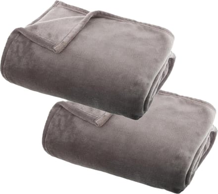 Atmosphera Plaid deken - 2x - grijs - polyester - 130 x 180 cm - Bankdeken - Fleece plaid