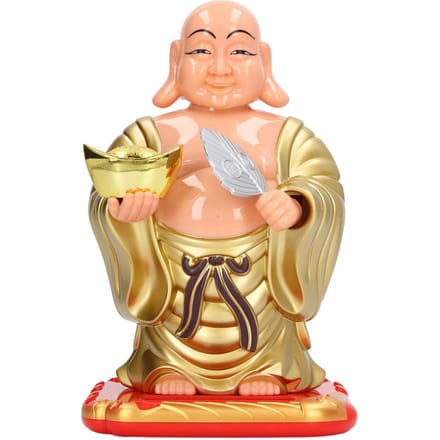 Groot Lachende Maitreya Boeddha Beeldje Figuur Zonne-energie Hoofd Schuddend Grappig Auto Dashboard Boeddhistisch beige