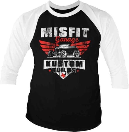 Misfit Garage Raglan top -S- Kustom Builds Zwart/Wit