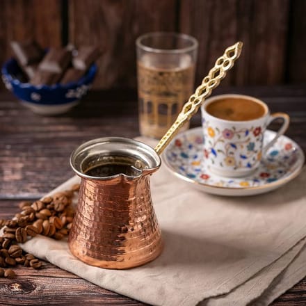 Turkse koffiekan cezve nr. 5 authentiek melkpan 500 ml koper 5 kopjes