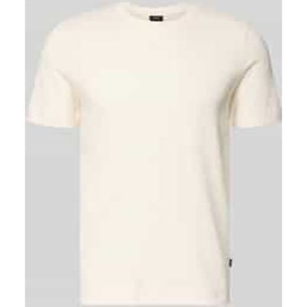 T-shirt met geribde ronde hals