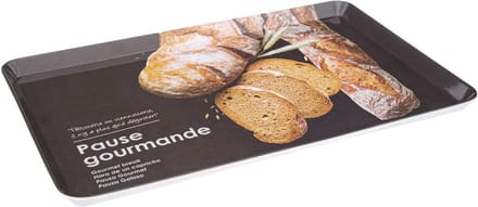 5Five Ontbijt Dienblad Brood print - 45 x 30 cm - zwart - Serveerblad - kunststof