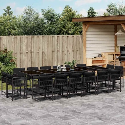 vidaXL - 17-delige - Tuinset - met - kussens - poly - rattan - zwart