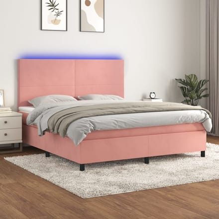vidaXL - Boxspring - met - matras - en - LED - fluweel - roze - 160x200 - cm