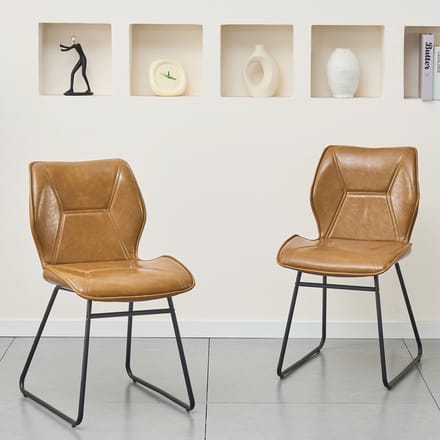 MODENUIT Eetkamerstoel - Set van 2 - Ergonomisch met Rugleuning - Voor Eetkamer en Kantoor - Kunstleer Bruin