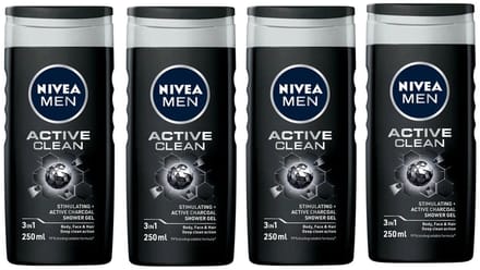 NIVEA MEN Douchegel - Active Clean - 4 x 250 ml - Voordeelverpakking